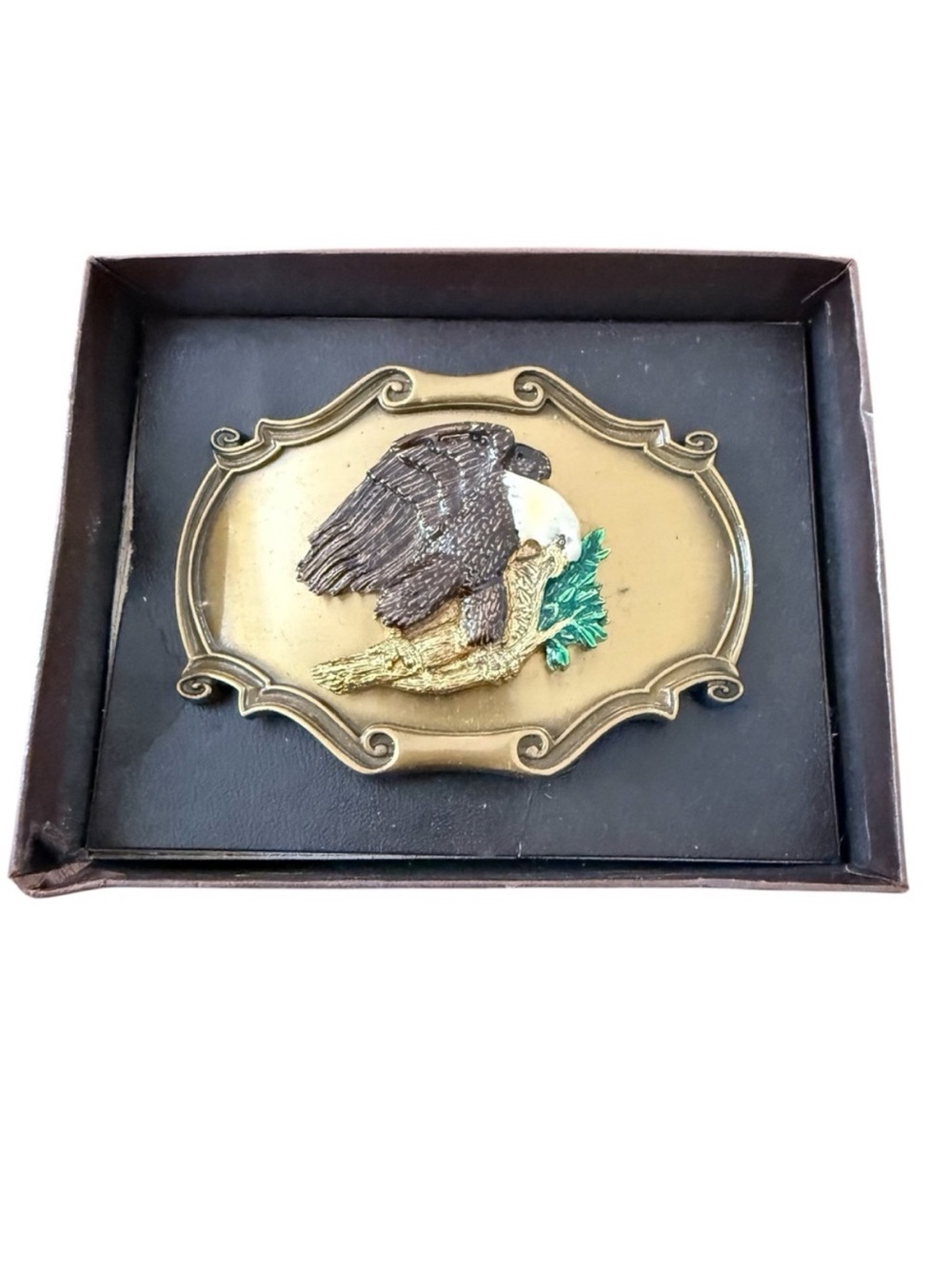 Vintage 1978 Eagle Brass Belt Buckle Raintree Made in USA